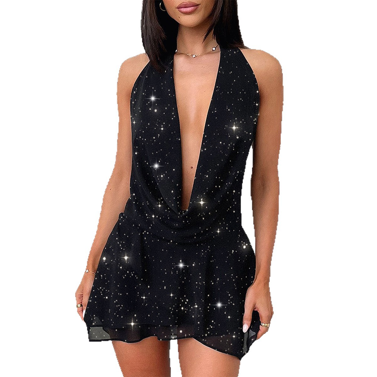 Halter Neck Solid Short Dress For Women Casual Party Club Wear_ecoleips.com