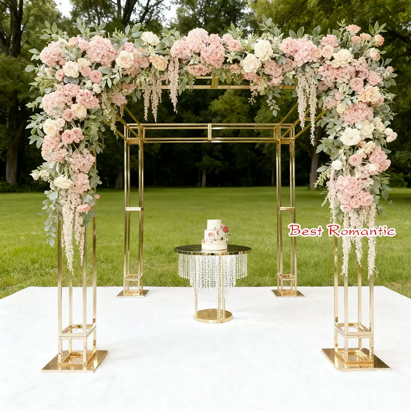 工厂直销铁艺电镀金色拱门户外婚庆方框四方亭子礼打卡拍照背景架