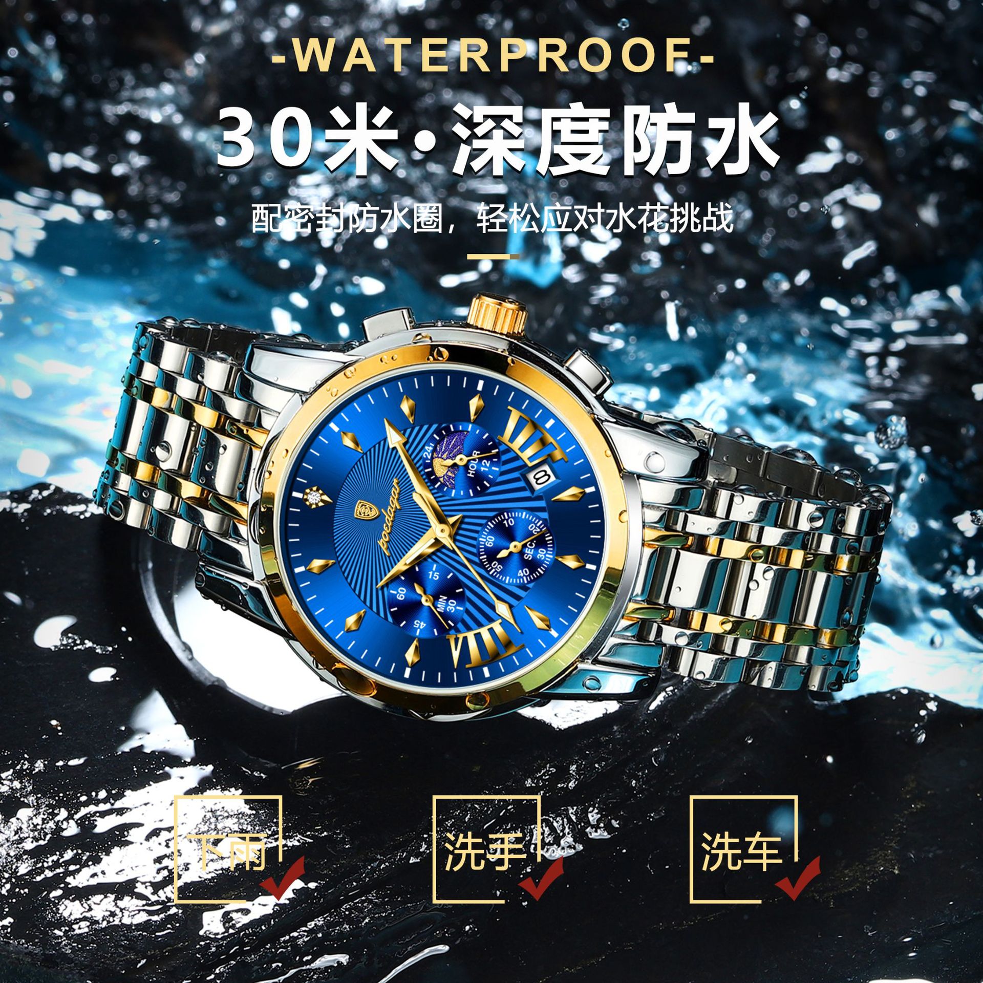 Marca suiza multifuncional nuevo reloj de hombre impermeable moda reloj de cuarzo en vivo comercio exterior explosión una venta