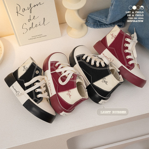 TheCBC [Andy Aesthetics] Children's Canvas Shoes | Spring and Autumn New Boys and Girls Side Zipper High Top 240061