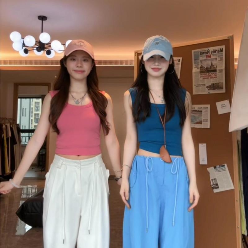 高密棉纯欲领遮副乳修身背心酒红色显白蓝草莓粉紫色|undefined