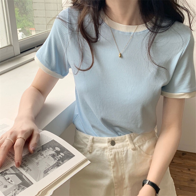 Threaded Solid Color Short-sleeved T-shirt Women's 2025 Summer New Arrival Fashionable All-match Slim-fit Base Shirt Crewneck T-shirt Top Threaded Solid Color Short-sleeved T-shirt Women's 2025 Summer New Arrival Fashionable All-match Slim-fit Base Shirt Crewneck T-shirt Top