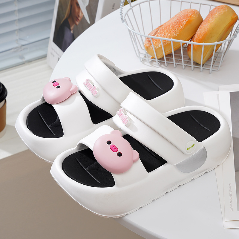 Lindas sandalias de tiras dobles para mujer, suela gruesa, suela blanda, moda, todo fósforo, ropa exterior, sandalias y zapatillas de playa de doble uso, EVA