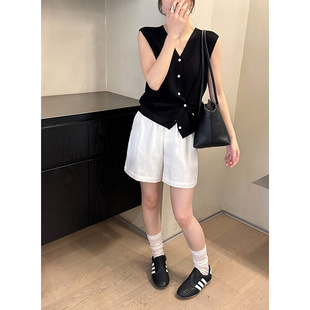 Mmc Dition Linen Shorts Women's Outer Wear Summer New Thin Slim Casual Pants White Straight Wide Leg Pants