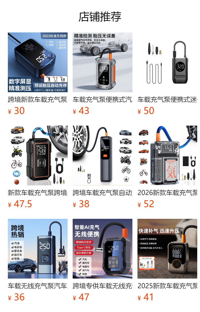 Car Air Pump Portable Mini Car Air Pump Electric Tire Pump Automatic Charging and Stopping Cross-Border Supply