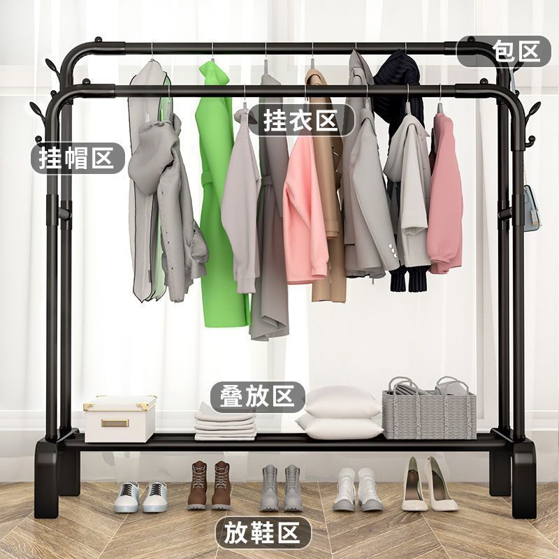 Perchas de doble poste aterrizan perchas domésticas verticales estantes de ropa de dormitorio estantes de ropa de dormitorio de estudiantes estantes de ropa de balcón tendederos image 4