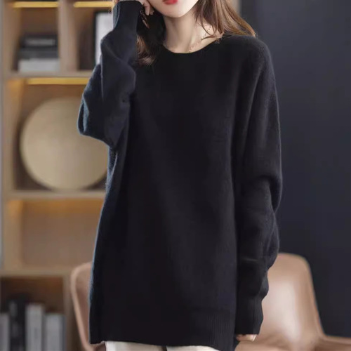 Women's Round Neck Knit Top, Loose Fit, Korean Style, Base Layer, Large Size, Autumn/Winter, Versatile Long Sleeve T-shirt