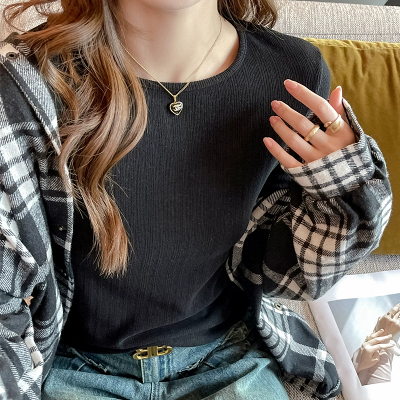 Весенняя и осенняя зимняя рубашка с круглым вырезом с положительным плечом