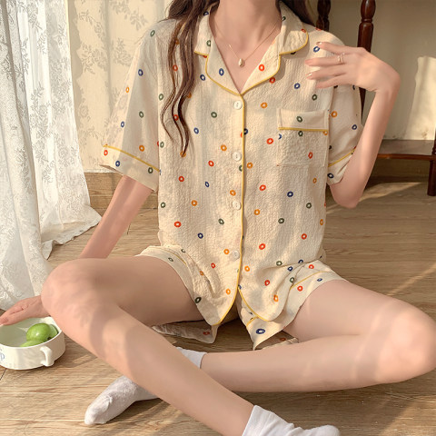 Burbujas arrugadas pantalones cortos de manga corta pijamas femeninos coreanos 2026 nuevo conjunto de dos piezas de dibujos animados adorables ropa doméstica de niña en vivo image 19