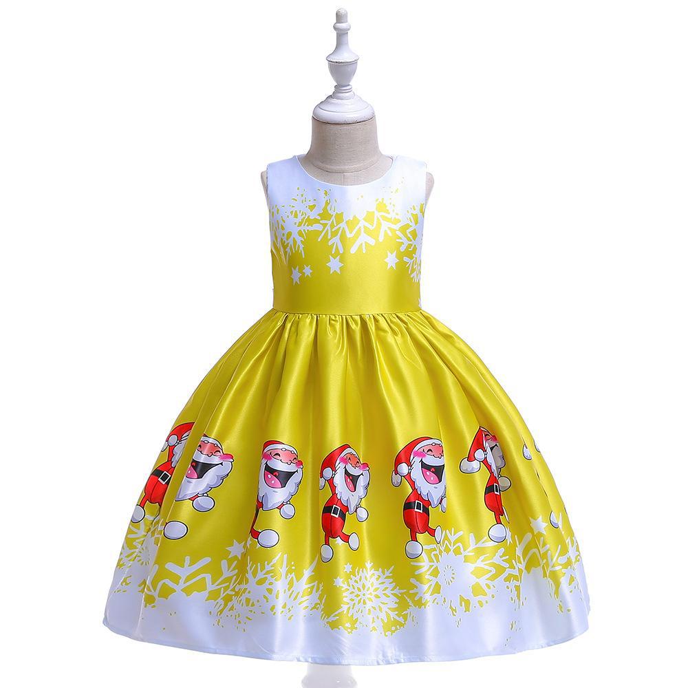 Navidad ropa para niños vestido Comercio exterior nueva historieta impresa satén rendimiento Navidad danza rendimiento falda de las mujeres