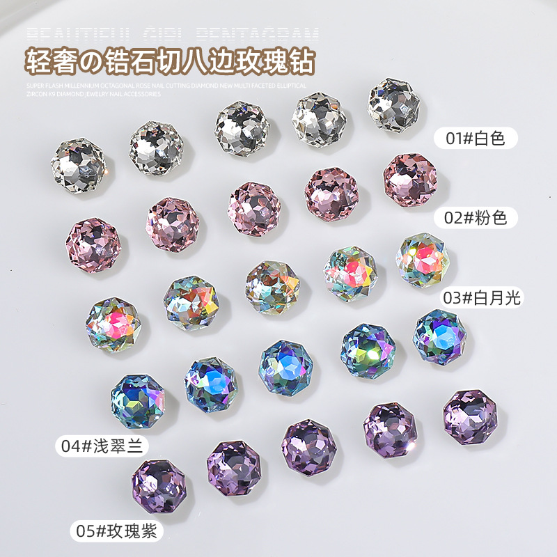 Nuevo multi-sección elíptica zircon K9 joyas de diamante ultra brillante milenio de ocho lados rosa manicura taladro accesorios de uñas