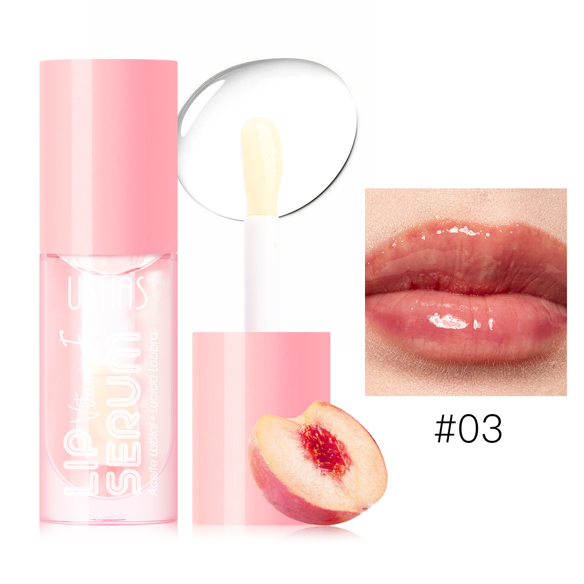 USHAS Europa y América Punto transfronterizo Venta caliente Bálsamo labial de brillo de labios de 6 colores Bálsamo labial hidratante nutritivo brillante
