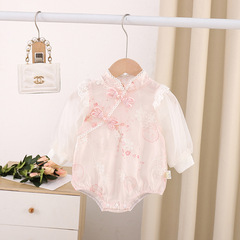 鳴爬春裝嬰兒春裝女寶寶連體衣中國風漢服斜襟外出春秋a類包屁衣