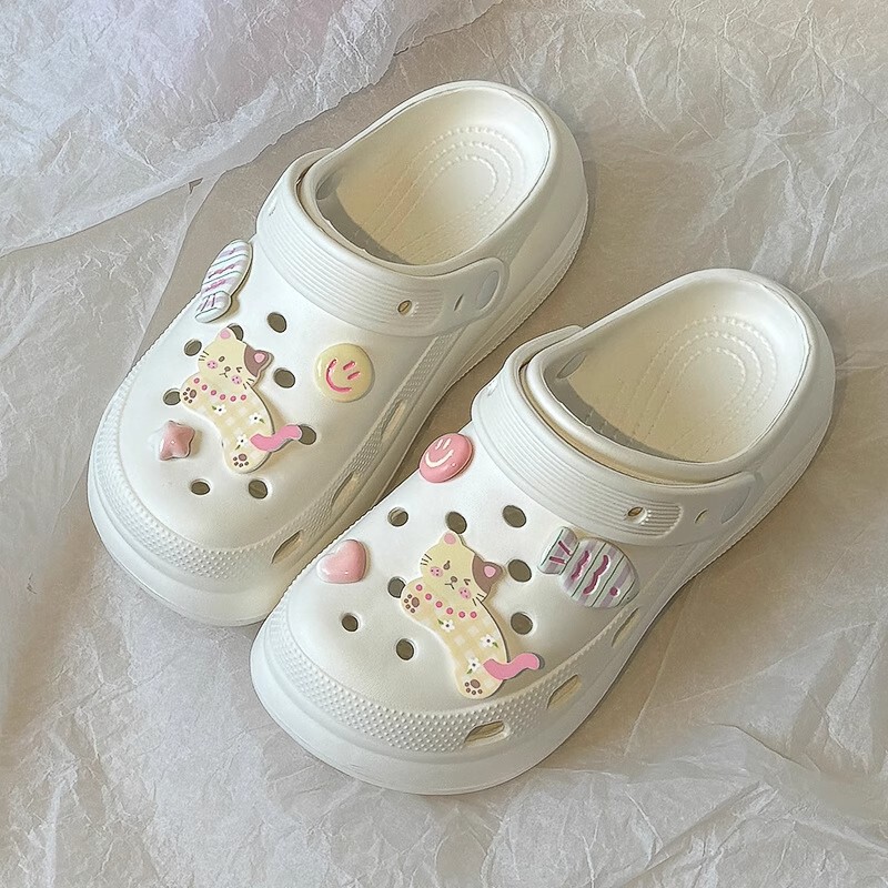 Puff Croc Shoes Women's Summer Outerwear Thick-Soled Baotou Slippers High-Bottom Eva Non-Slip Wear-Resistant Hollow Breathable Sandals