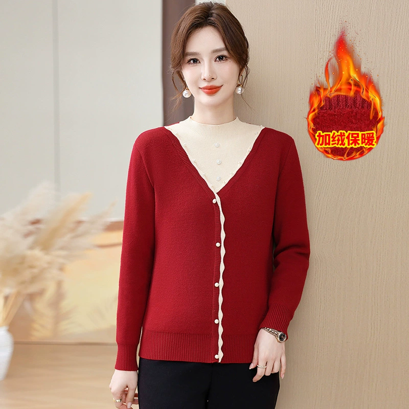 Мама плюс бархатный свитер зимняя одежда поддельные две нижние рубашки