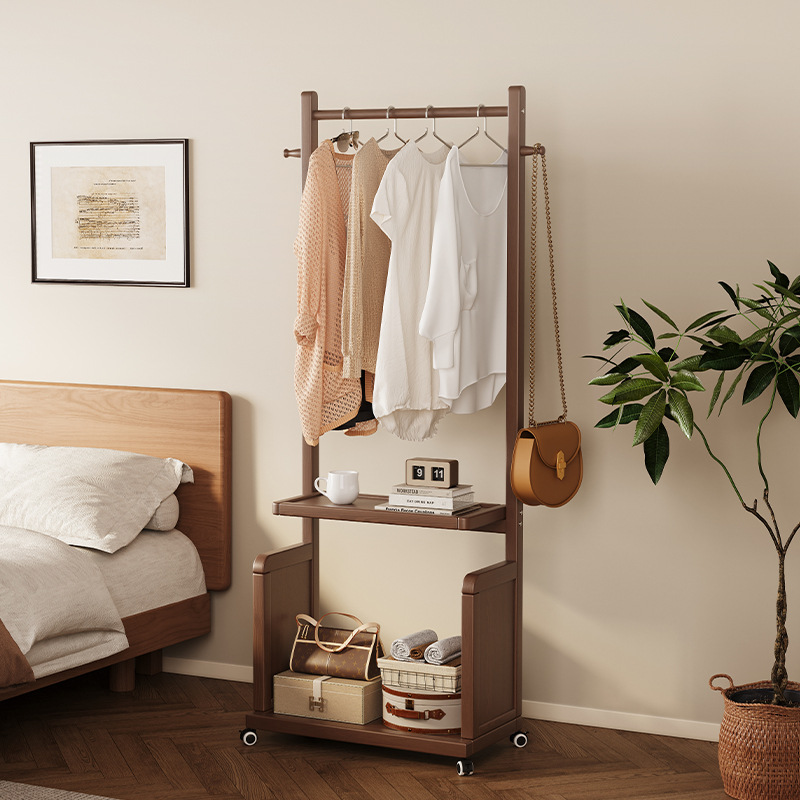 Floor-Standing Clothes Rack for Bedroom, Removable and Does Not Occupy Space, Solid Wood Coat Rack for Entryway, Clothes and Bag Storage Rack