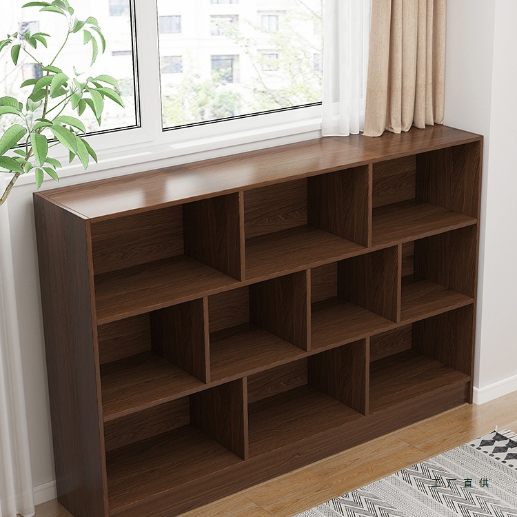 Bookshelf Rack Floor-Standing Cabinet Living Room Storage Locker Integrated Wall-Mounted Low Cabinet Student Home Solid Wood Bookcase