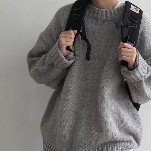 Round Neck Versatile Loose Knit Long Sleeve Cardigan for Both Men and Women in Solid Color