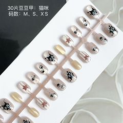 穿戴甲貓眼貓咪豆豆甲卡通甜美顯白美甲塗鴉可愛小短甲美甲片預製