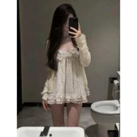 韩系小清新碎花吊带背心轻薄款针织防晒针织开衫女纯欲风百搭上衣