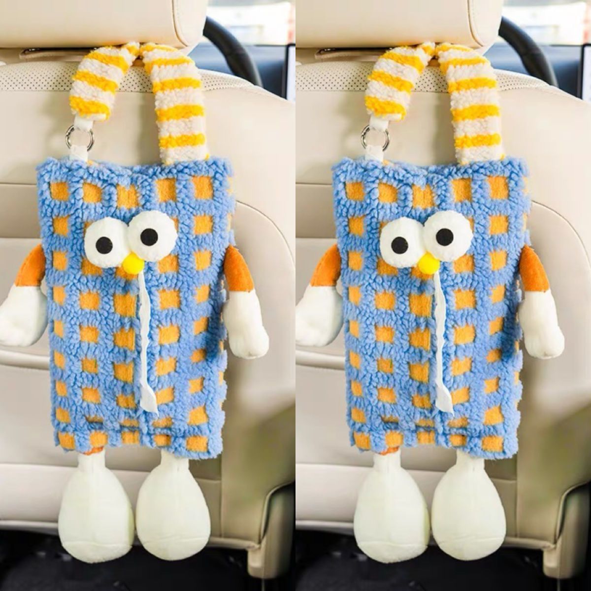 Car-Mounted Tissue Box Hanging Cartoon Monster Car Seat Back Tissue Hanging Bag Car Tissue Box Car Interior Decoration Supplies