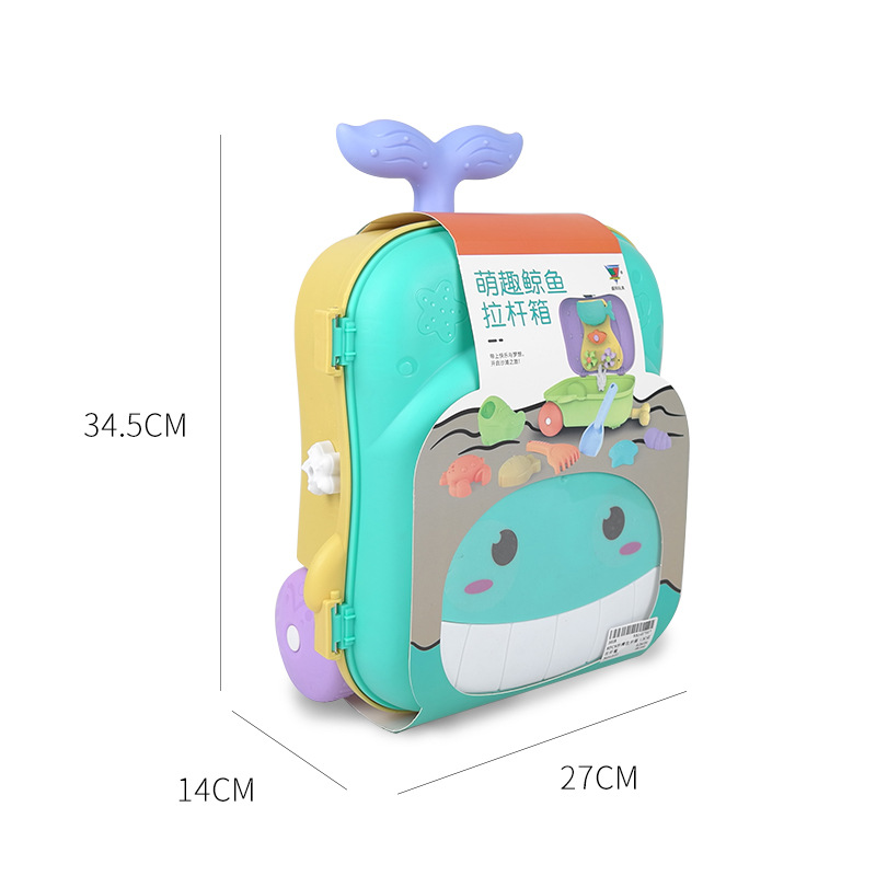 Cross-border Hot Sale 8PCs Beach Trolley Case Summer Cartoon Fun Cute Whale Suitcase Water Play Sand Tool Set