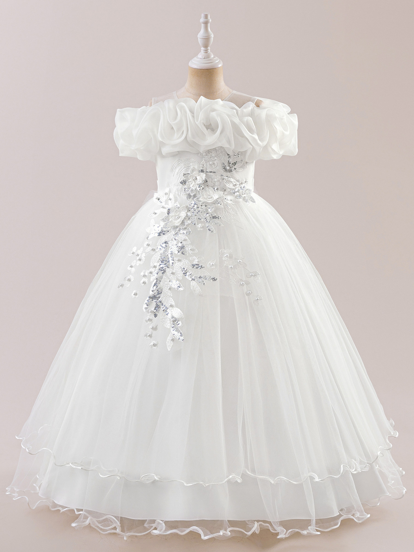 Europa y América vestidos de niñas nuevos vestidos de boda de hombro de flores de cuentas de niños vestidos de princesa vestidos de fiesta de niñas