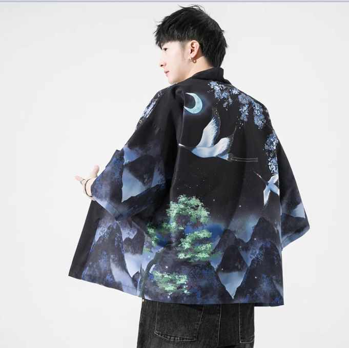 Summer New Chinese Style Fish Bamboo Leaf Kimono Cardigan Cloak Large Size Youthful Popular Casual Fashion Trendy Men and Women
