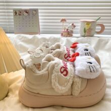 可爱凯蒂猫厚底勃肯棉鞋女2025秋冬新款加绒保暖雪地靴低帮面包鞋