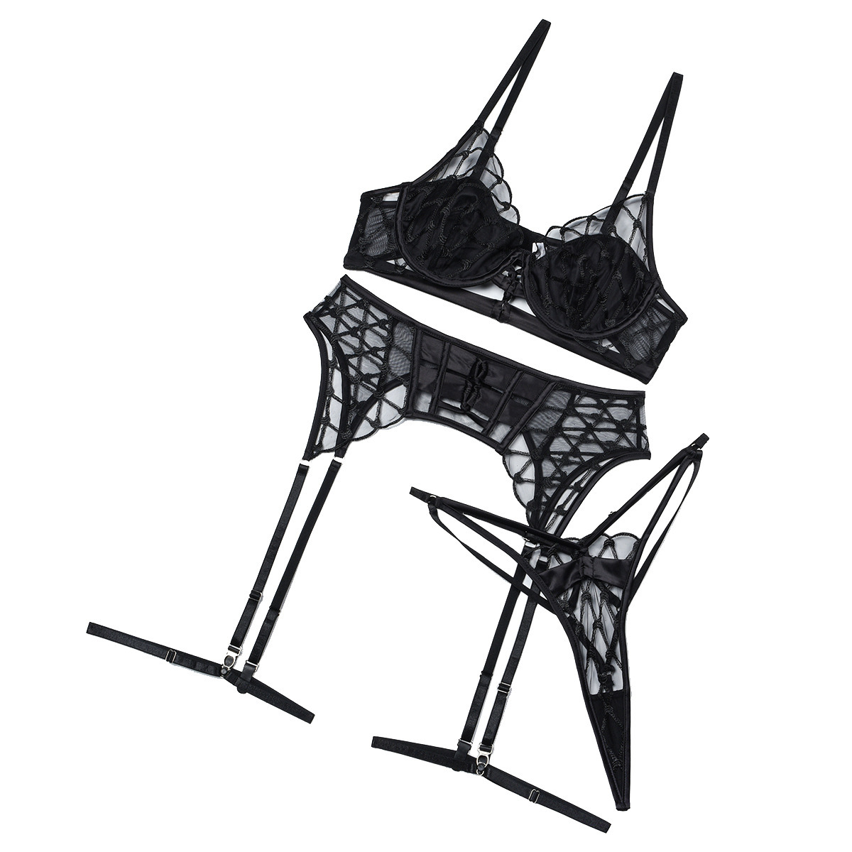 Net fabric pieced lingerie set
