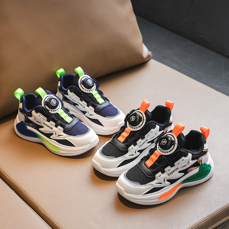 Summer Breathable Sports Shoes 2025 Autumn and Winter Boys' Shoes Rotating Button Basketball Shoes Children's Casual Shoes Plus Velvet Cotton Shoes