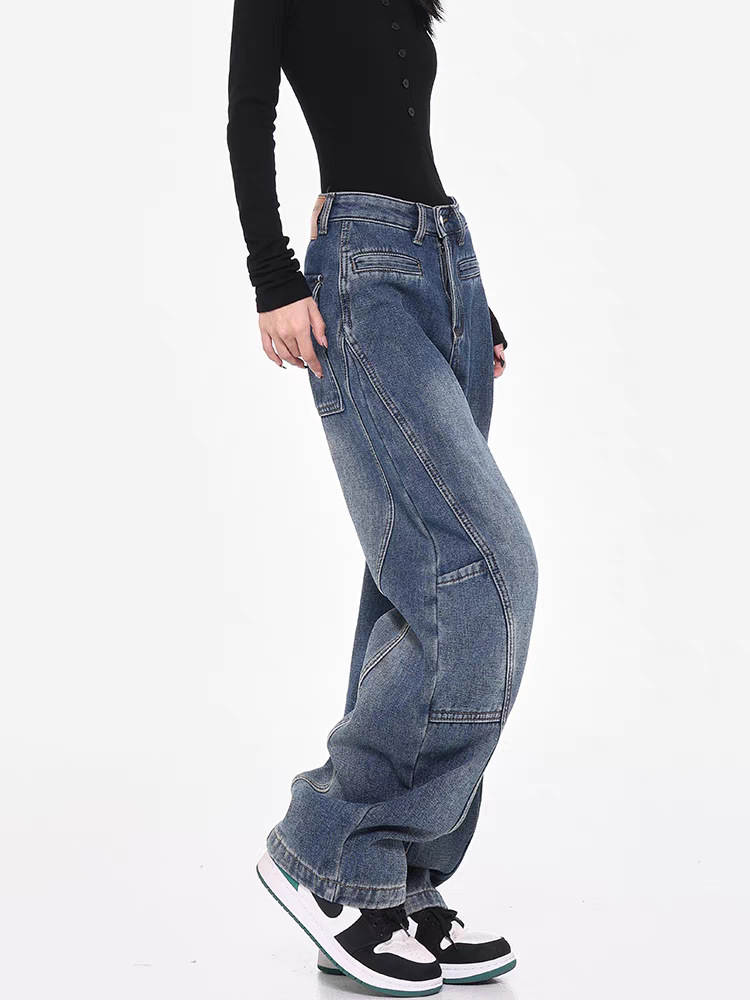 KEN STUDIOレトロ工装ジーパン女性春新作ワイドパンツ曲げナイフパンツバナナズボンモップズボン