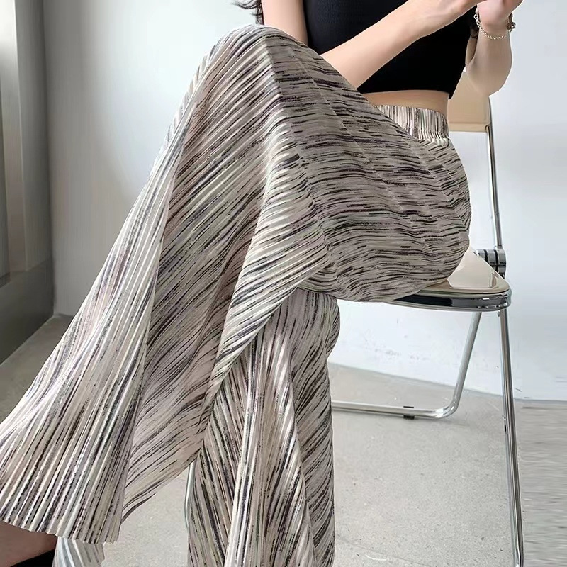 Cross-Border Vertical Pattern Wide-Leg Pants for Women in Summer Thin High-Waisted Loose Extended Beach Pants Floor-Length Straight Pants Casual and Versatile