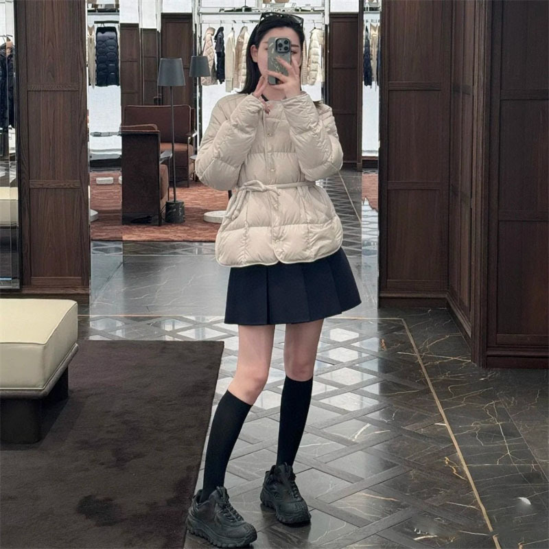 2025秋季新款南油mon甜美少女风轻盈保暖绑结腰带夹克羽绒服外套|undefined