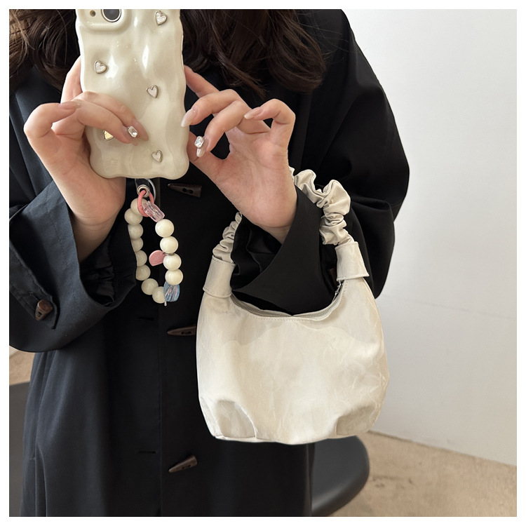 2024 Autumn/Winter ins solid-color stylish handbag with underarm pleats, a gentle Korean-style single-shoulder bag for women undefined