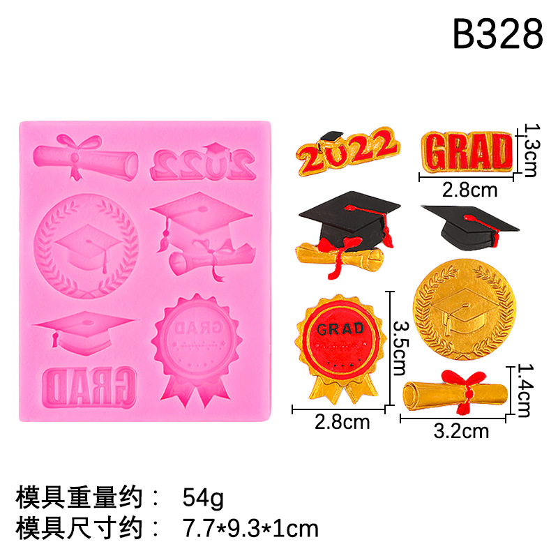 Temporada de graduación Molde de silicona Gorra de doctorado Medalla de medalla Molde de rollo de libro Decoración de pastel de bricolaje de chocolate con goteo