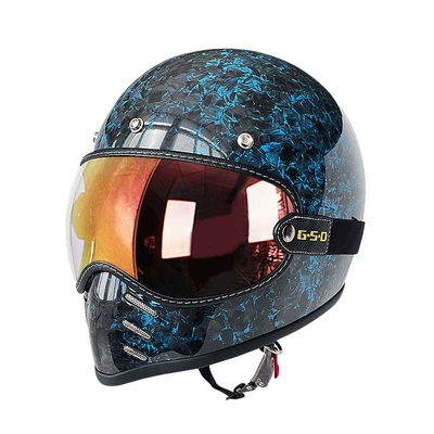 Motosiklet kaskı (dəbilqə) – Fiber Retro Motorcycle Helmet Full-Face Electric - blue-forged-colored-mirror-m55-56