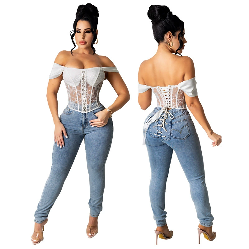 21826 Европа и США трансграничная женская одежда 2021 Осень Новые моющиеся водяные мозоли носят веревочные джинсы Новые продукты Amazon