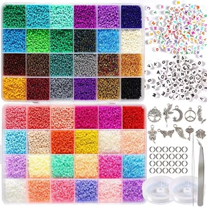Amazon Explosive 48 Color Perforated Glass Small Rice Bead Set DIY Necklace Bracelet Jewelry Beaded Bead Accessories