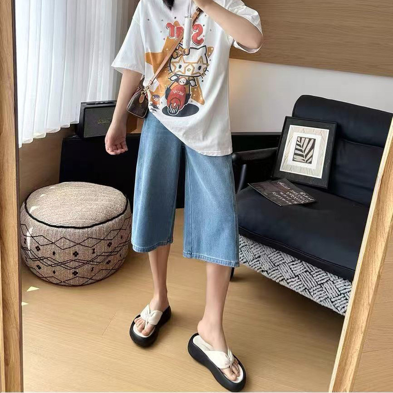 Summer Thin Four-Way Stretch Denim Capri Pants! Loose Fit Slimming Wide-Leg Pants for Petite Figures 182031