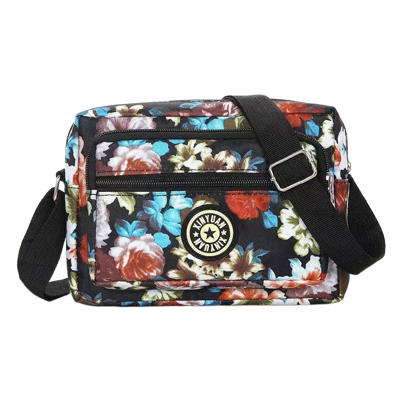 Новая сумка для мамы из нейлоновой ткани Женская тканевая сумка с цветком Сумка через плечо на одно плечо Повседневная Холщовая Сумка для среднего и пожилого возраста Сумка для стойла