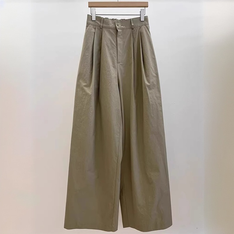 女性用の柔らかい日本製の白いハイウエストワイドレッグパンツ、夏用の小柄な人向けの多用途のストレートレッグルーズパンツ|undefined