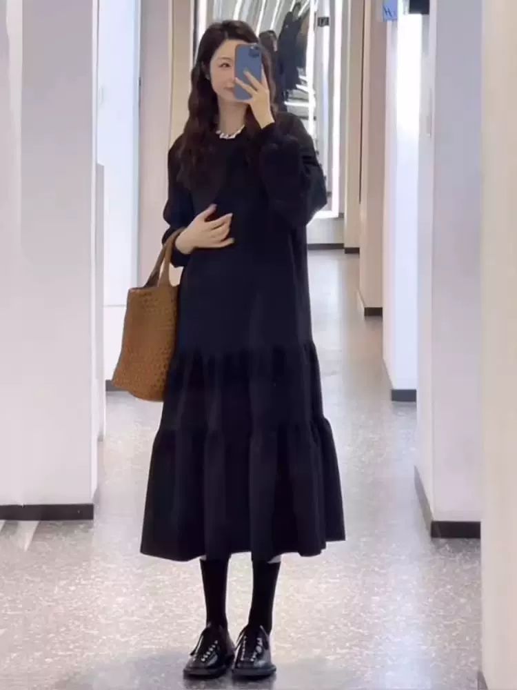 设计感简约鱼尾连衣裙胖MM特大码300斤春秋季宽松遮肚显瘦卫衣裙