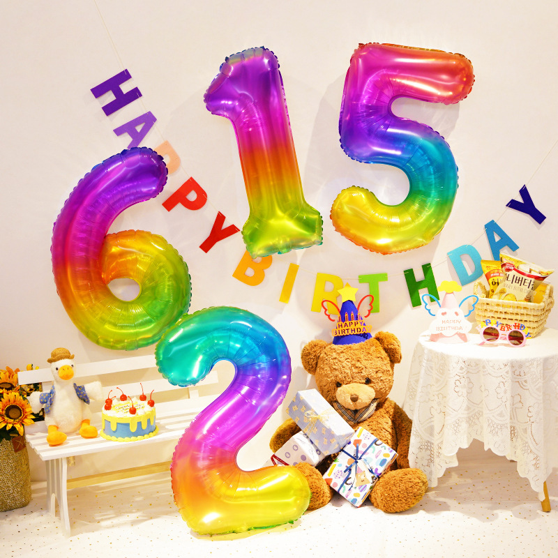 Ins Korean Internet Celebrity Rainbow Birthday Digital Balloon Gradient Jelly Kidsren's First Year Party Decoration Photo Props Ins Korean Internet Celebrity Rainbow Birthday Digital Balloon Gradient Jelly Kidsren's First Year Party Decoration Photo Props