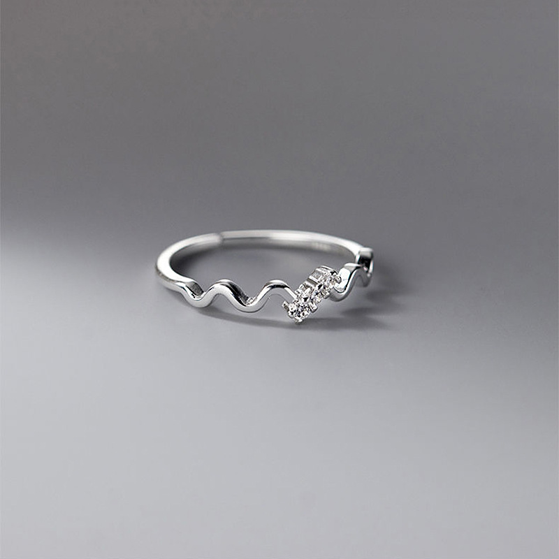 Diamond-studded Wave Ring Open Ended Adjustable Designer Ring_voghion.com