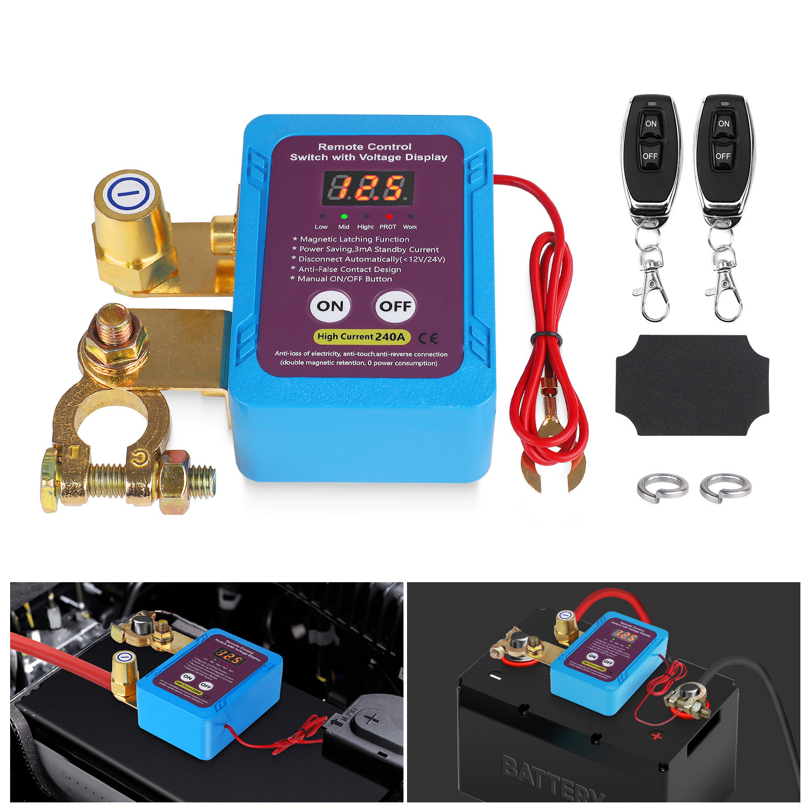 Universal 12V/24V high-current battery disconnector for cross-border trucks and cars, anti-drain protection switch with intelligent remote control