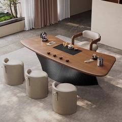 新しい中国風の無垢材のティーテーブルとティーシートセットデザイナーの湾曲したティーテーブルとオールインワンの大型バルコニーティーテーブル