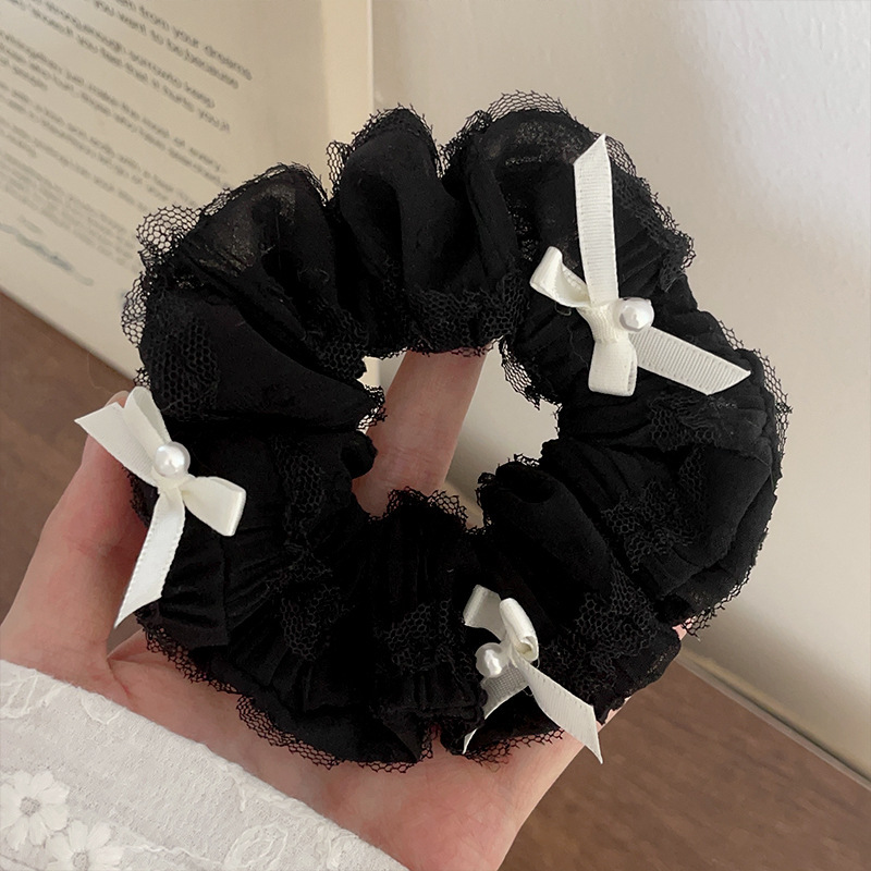 New Ballet-style Bow Scrunchie With A High-end Lace Trim, Sweet And Elegant Elastic Hair Accessory_voghion.com
