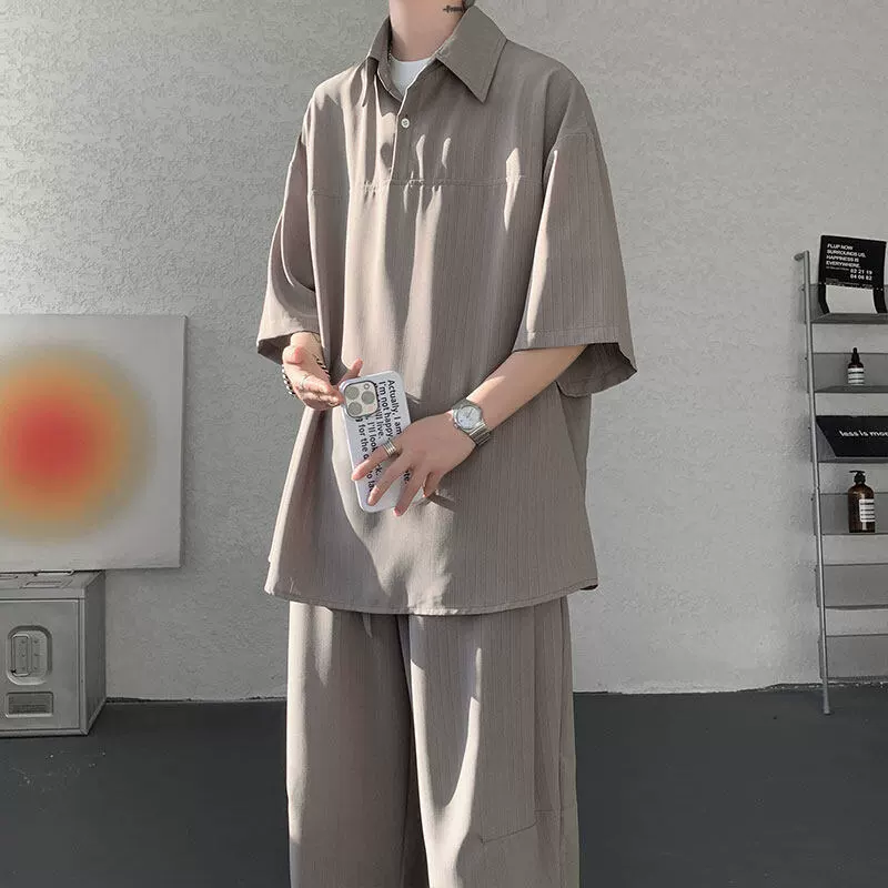 Summer silk shirt, set, retro trousers, plus size
