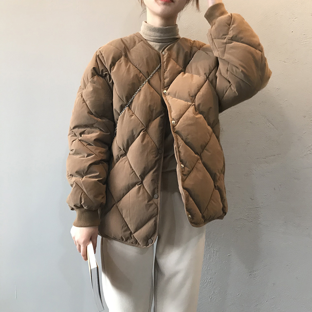 Women's Clothing Diamond plaid cotton coat _voghion.com
